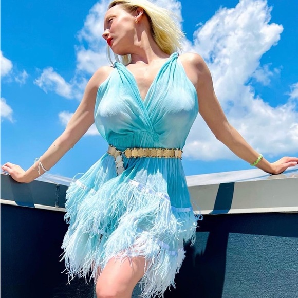 Dana Foley | Sold out two-tiered feather dress - Picture 1 of 7